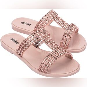 Melissa Women’s Pink‎ Glowing Sparkle Stylish Shiny Flats Slide Sandals Size 9